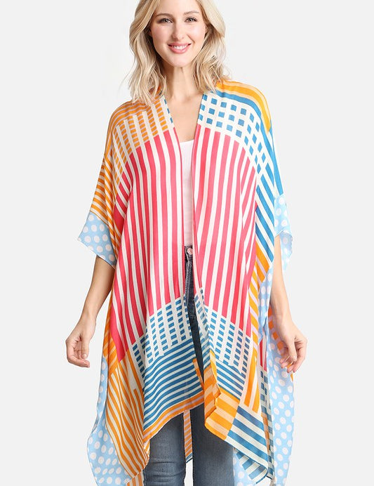 Women's Stripe & Polka Dots Print Cover Up Kimono