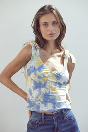 Tie Shoulder Bustier Style Cami Top Tie Dye Eyelet