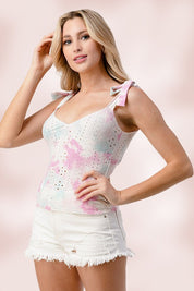 Tie Shoulder Bustier Style Cami Top Tie Dye Eyelet