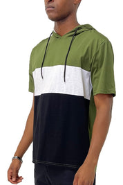 Solid Color Block Short Sleeve Hoodie