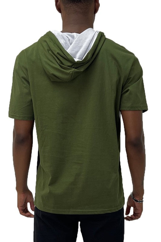 Solid Color Block Short Sleeve Hoodie