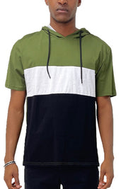 Solid Color Block Short Sleeve Hoodie