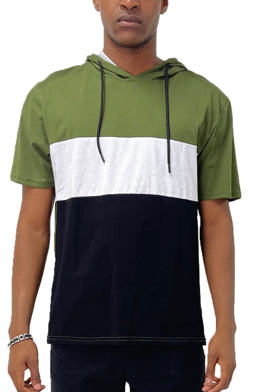 Solid Color Block Short Sleeve Hoodie
