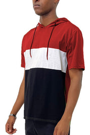 Solid Color Block Short Sleeve Hoodie