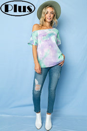 TIE DYE THERMAL ONE SHOULDER SHORT SLEEVE PLUS TOP
