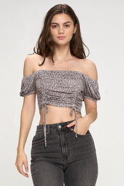 Puff sleeve top ditsy floral print ruched front