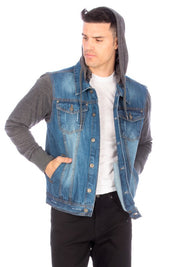 DENIM JACKET WITH HOOD   MEDIUM  BLUE
