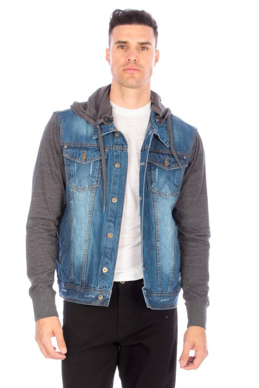 DENIM JACKET WITH HOOD   MEDIUM  BLUE