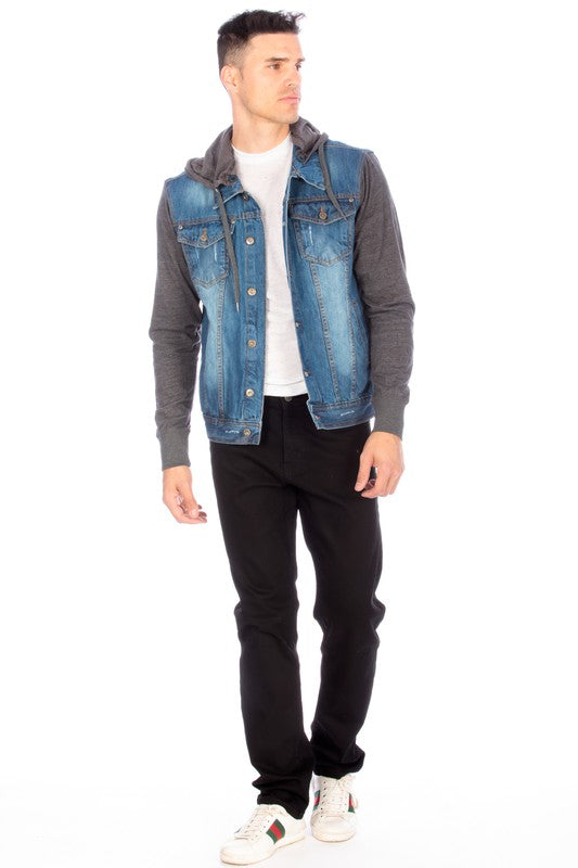 DENIM JACKET WITH HOOD   MEDIUM  BLUE