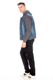 DENIM JACKET WITH HOOD   MEDIUM  BLUE