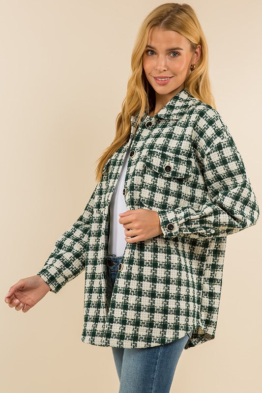 Green Plaid Button Down Jacket