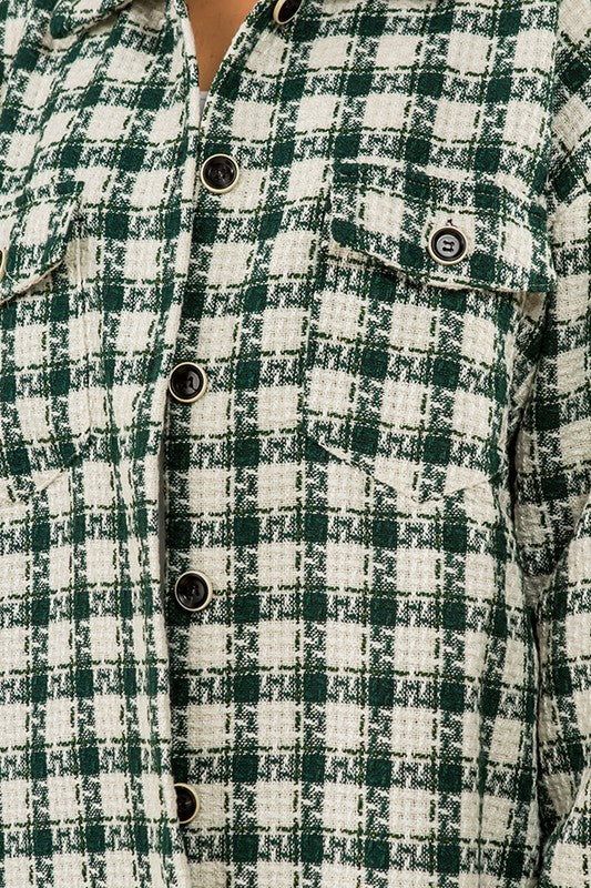 Green Plaid Button Down Jacket