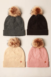 Winter Satin Lined Chevron Knit Beanie Hat