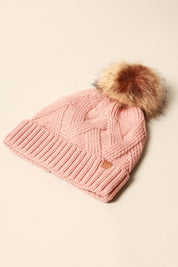 Winter Satin Lined Chevron Knit Beanie Hat