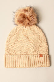 Winter Satin Lined Chevron Knit Beanie Hat