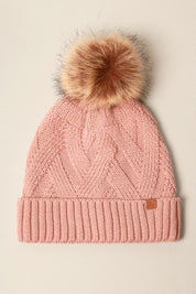 Winter Satin Lined Chevron Knit Beanie Hat