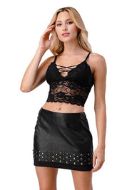 Casual Mid Rise Faux Leather Mini Skirt