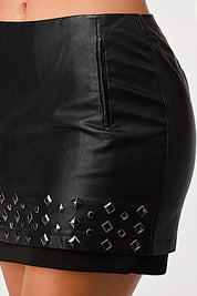 Casual Mid Rise Faux Leather Mini Skirt
