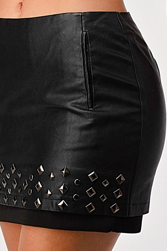 Casual Mid Rise Faux Leather Mini Skirt