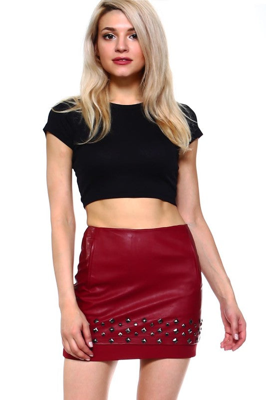 Casual Mid Rise Faux Leather Mini Skirt