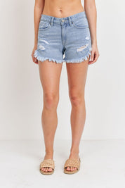 CURVED FRAY HEM JEAN SHORTS