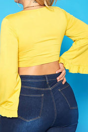 Plus Size Wide Flare Long Sleeve Tie Front Top
