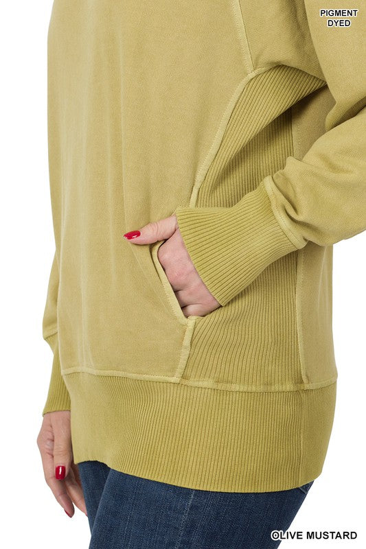 PIGMENT DYED FRENCH TERRY PULLOVER WITH POCKETS