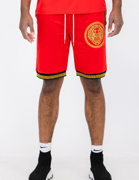 Mens Lion Head Black and Gold Detail Shorts