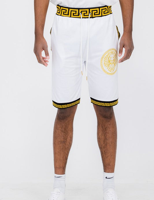 Mens Lion Head Black and Gold Detail Shorts