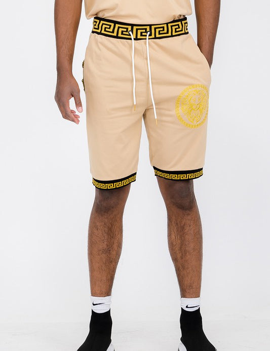 Mens Lion Head Black and Gold Detail Shorts