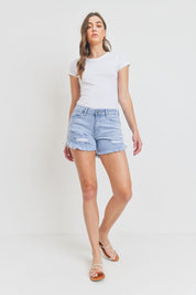 CURVED FRAY HEM JEAN SHORTS