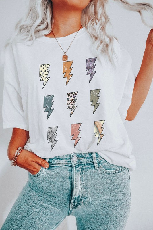 Lightning Bolt Grid Oversized Graphic Tee
