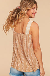 PLUS EMBROIDERED CROCHET LACE WOVEN TANK TOP
