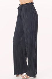 Tie Paperbag Waist Pleated Wide Leg Palazzo Pants