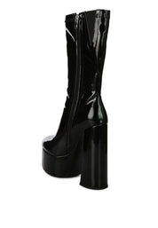 Vinkele Patent Pu Platform Heeled Calf Boots