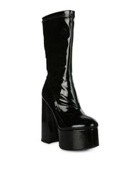 Vinkele Patent Pu Platform Heeled Calf Boots