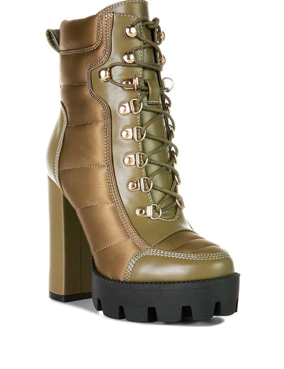SCOTCH High Heel Quilted Satin Biker Boots
