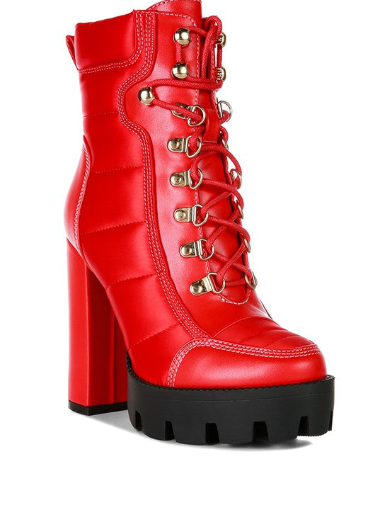 SCOTCH High Heel Quilted Satin Biker Boots
