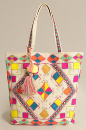 Colorful Embellished Shoulder Bag w Tassel