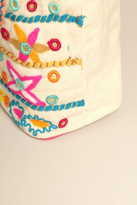 Abstract Pattern Pom-Pom Tassel Shoulder Bag