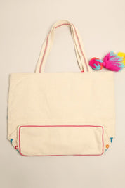 Abstract Pattern Pom-Pom Tassel Shoulder Bag