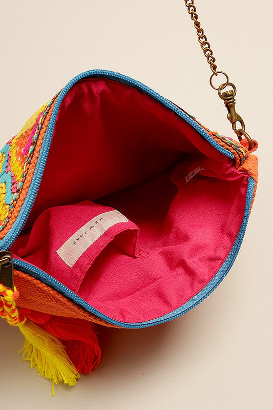 Colorful Embroidered with Beads Clutch with Chain