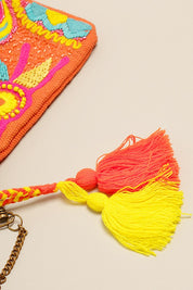 Colorful Embroidered with Beads Clutch with Chain