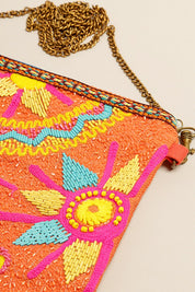 Colorful Embroidered with Beads Clutch with Chain
