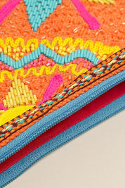 Colorful Embroidered with Beads Clutch with Chain