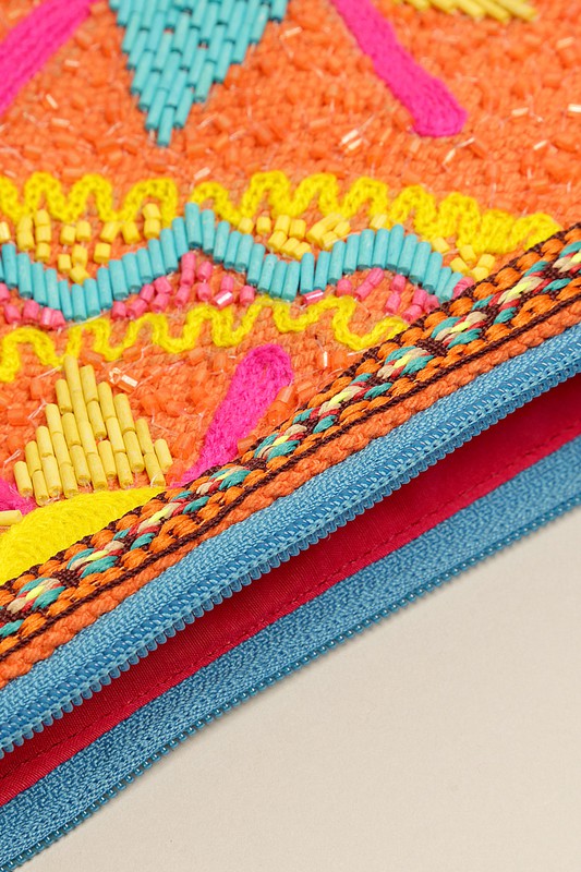Colorful Embroidered with Beads Clutch with Chain
