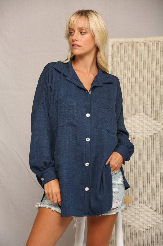 Jenna Washed Linen Button Down Shirt