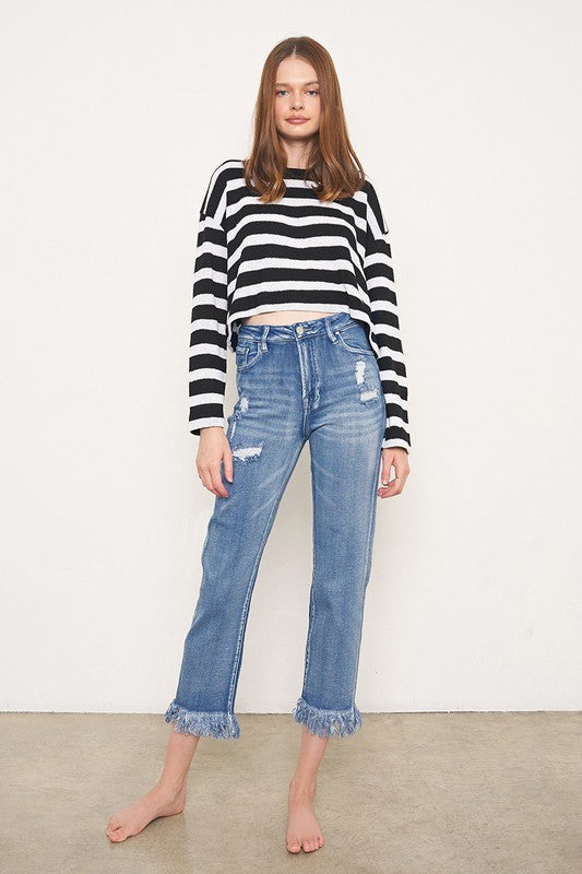 HIGH RISE CROPPED STRAIGHT JEANS