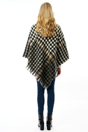 Women's Hounds Tooth Poncho With Fringe