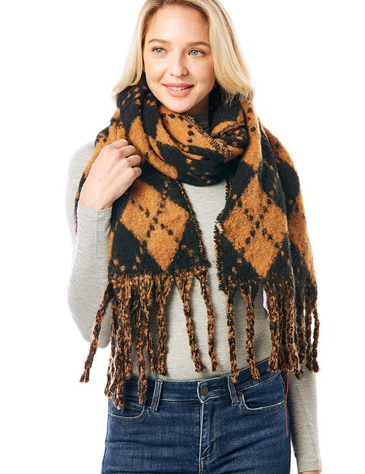 Women's Multi Colored Argyle Scarf With Fringe